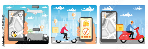 Order delivery online tracking. Food delivery app. Online order tracking.