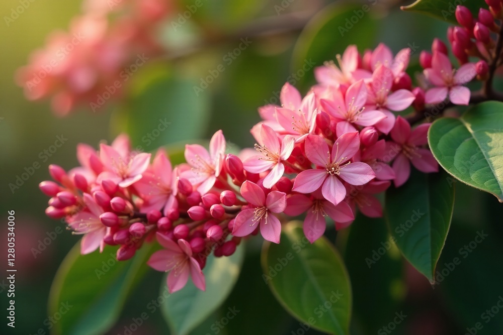 Clusters of pink flower buds on Photinia branches, flowers, branch, clusters Clusters of pink flower buds on Photinia branches, flowers, branch, clusters