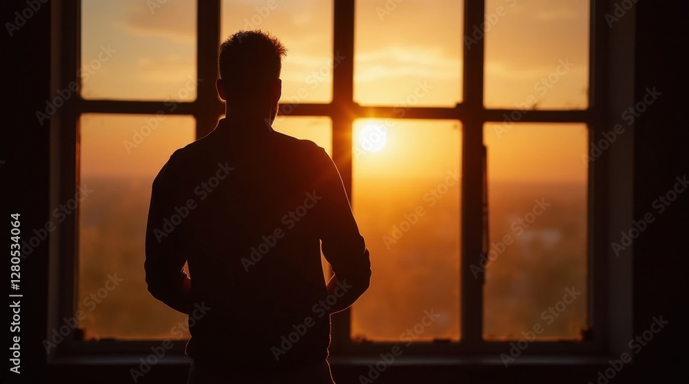 Silhouette of Man by Window Silhouette of Man by Window