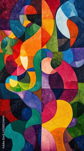 Colorful Abstract Composition Featuring Vibrant Geometric Shapes in a Dynamic...