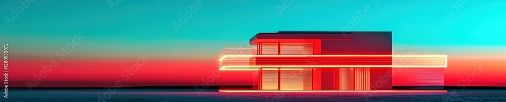 Futuristic Architectural Design with Bright Neon Lights at Dusk Futuristic Architectural Design with Bright Neon Lights at Dusk