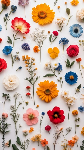 Colorful Floral Arrangement Showcasing Various Blooms on a Bright Background