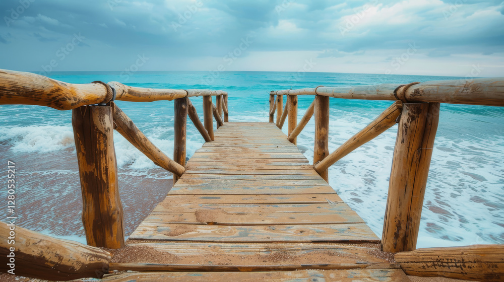 Wooden foothbridge in paradise panorama Wooden foothbridge in paradise panorama