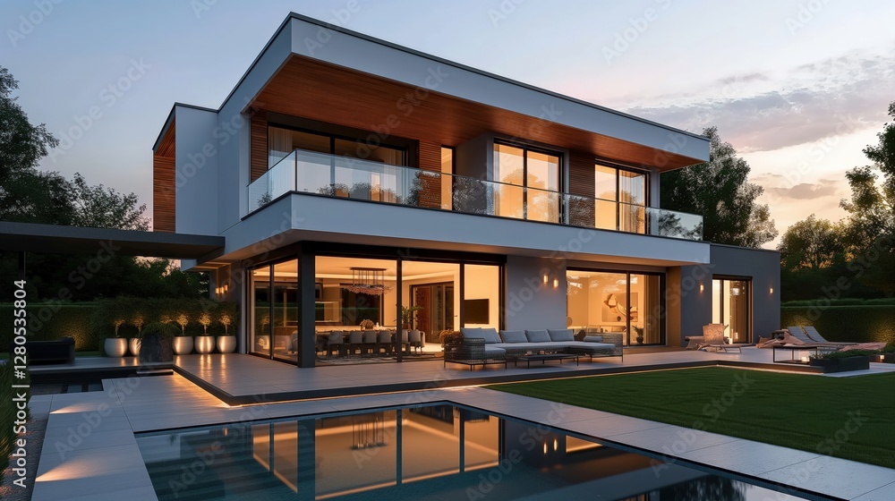Fototapeta premium Modern luxurious house, front view