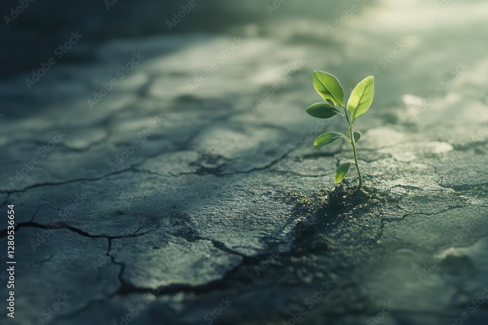 macro photograph of delicate green seedling emerging from cracked concrete, with soft morning light and shallow depth of field macro photograph of delicate green seedling emerging from cracked concrete, with soft morning light and shallow depth of field