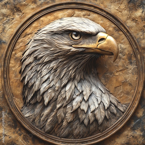 A stunning eagle sculpture in detailed relief. photo