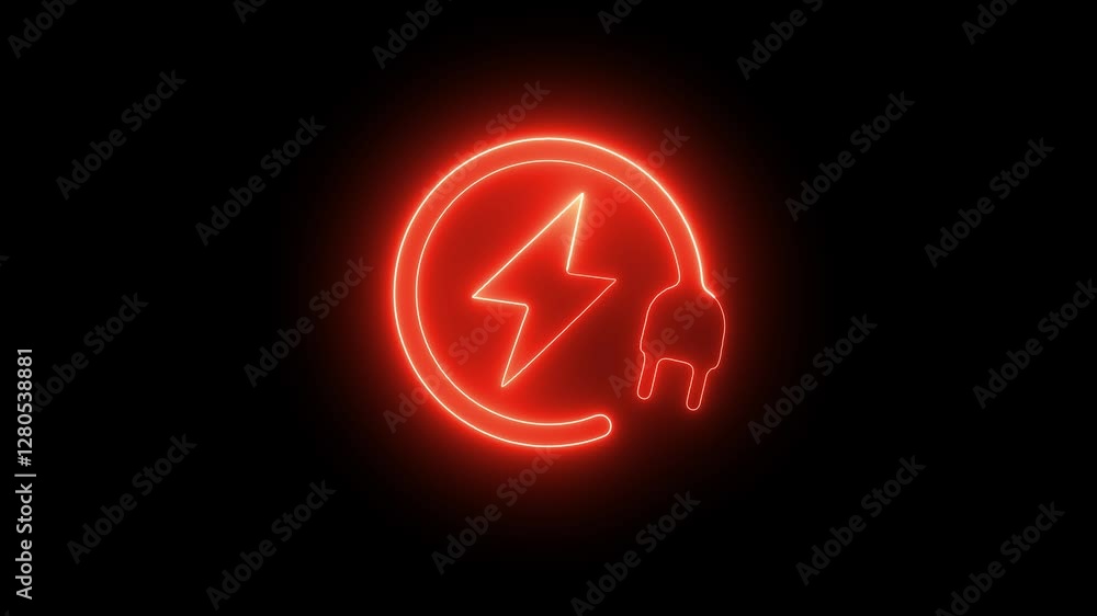 Glowing neon Electric plug icon on black background. Electrical cord or cable. Electric power supply icon animation . Glowing neon Electric plug icon on black background. Electrical cord or cable. Electric power supply icon animation .