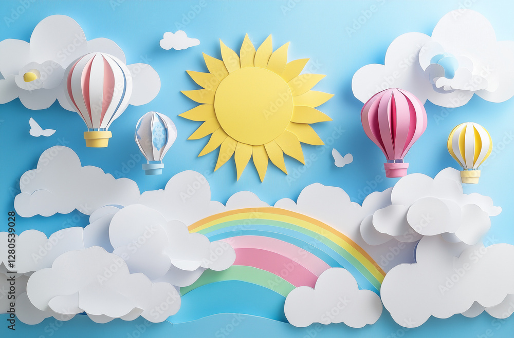 Sfondo per bambini con arcobaleno e sole. Sfondo per bambini con arcobaleno e sole.