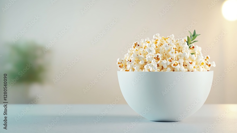 A bowl of fresh popcorn on a light table, perfect for movie nights or snacking. Ideal for culinary and lifestyle themes. A bowl of fresh popcorn on a light table, perfect for movie nights or snacking. Ideal for culinary and lifestyle themes.