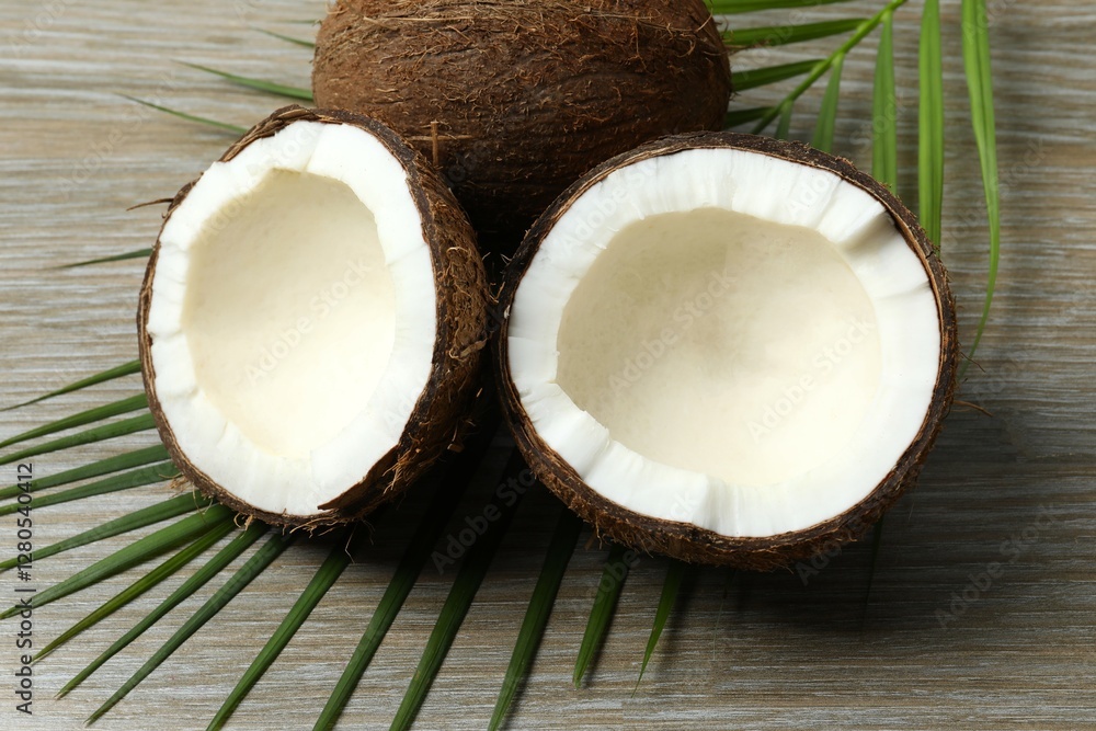 Coconut on wooden background, top view Coconut on wooden background, top view