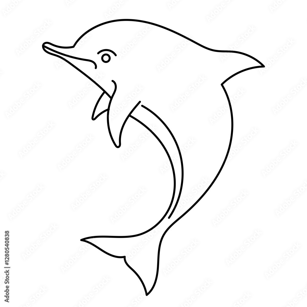 Obraz premium Dolphin in black and white, outline drawing captures a graceful leap in a dynamic and elegant way. Perfect for aquatic themed designs and coloring book for kids