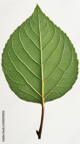 Delicate Green Leaf Showcasing Intricate Vein Patterns Against a Light Backgr...