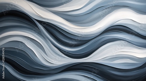 A contemporary abstract artwork of flowing monochrome lines, each wave shifting in depth and tone
