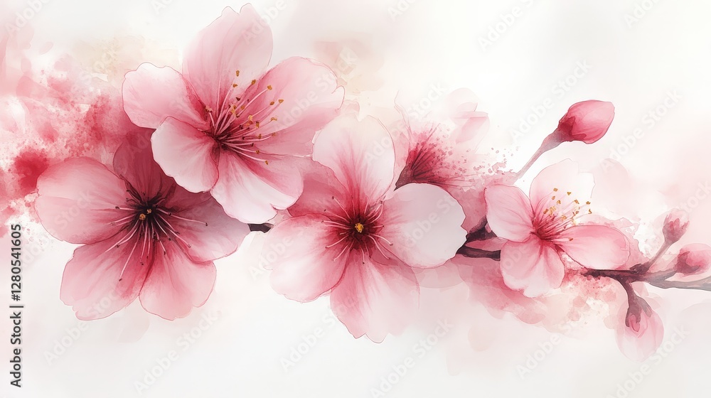 A delicate watercolor illustration of pink cherry blossoms on a soft background. A delicate watercolor illustration of pink cherry blossoms on a soft background.