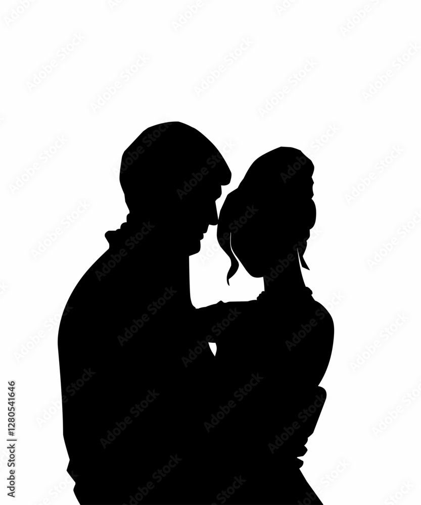 silhouette of a romantic couple in love silhouette of a romantic couple in love