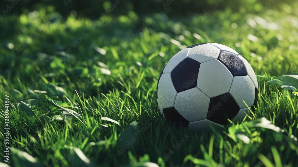 High-resolution soccer ball on a bright green turf, perfect focus, no people High-resolution soccer ball on a bright green turf, perfect focus, no people