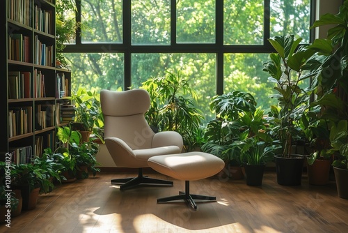 Cozy Reading Corner With Plants and Natural Light in a Modern Home Office Space