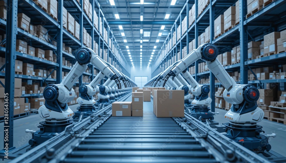 Fototapeta premium Automated robotics operations modern warehouse industrial technology inside high-tech environment