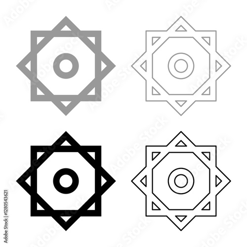 Symbol Rub el Hizb Islam Ramadan equilibrium of static dynamic Sacred geometry set icon grey black color vector illustration image solid fill outline contour line thin flat style