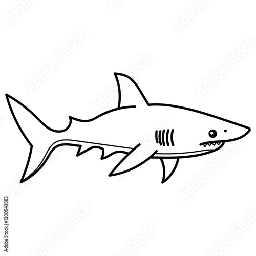 Shark a striking black and white drawing of a powerful predator. Perfect for marine life designs, ocean themed projects and coloring book for kids