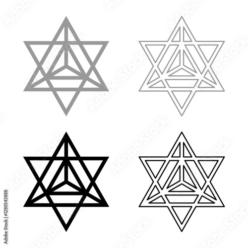 Star tetra Sacred geometry symbol set icon grey black color vector illustration image solid fill outline contour line thin flat style