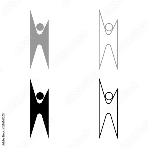 Symbol humanism strong person happy man set icon grey black color vector illustration image solid fill outline contour line thin flat style
