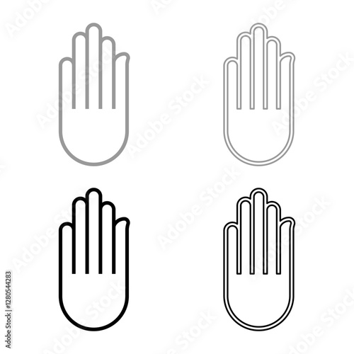 Hand Akhimsa Ahimsa arm Jainism Jain religion symbol Dharma Ahinsa set icon grey black color vector illustration image solid fill outline contour line thin flat style