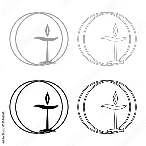 Flaming chalice symbol Unitarian universalism concept set icon grey black color vector illustration image solid fill outline contour line thin flat style