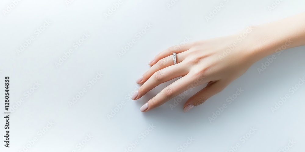 Elegant Hand with Stylish Ring on Soft Neutral Background Elegant Hand with Stylish Ring on Soft Neutral Background