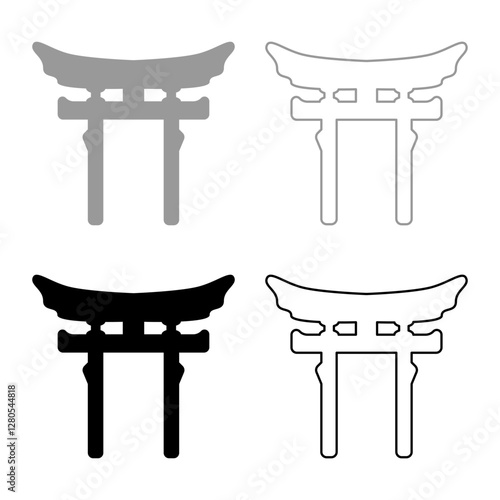 Torri gate symbol Shinto Japanese Arch Asian Toria travel concept set icon grey black color vector illustration image solid fill outline contour line thin flat style