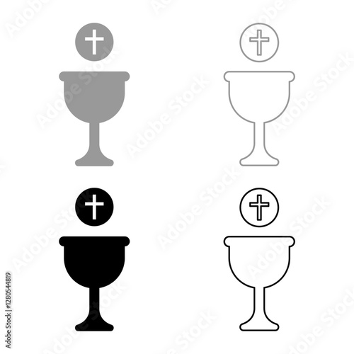 Corpus christi holy communion set icon grey black color vector illustration image solid fill outline contour line thin flat style