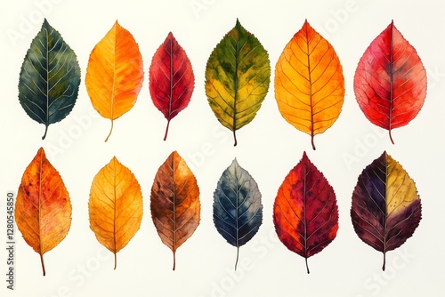 Collection of Colorful Autumn Leaves Arranged in a Vibrant Display Showcasing...