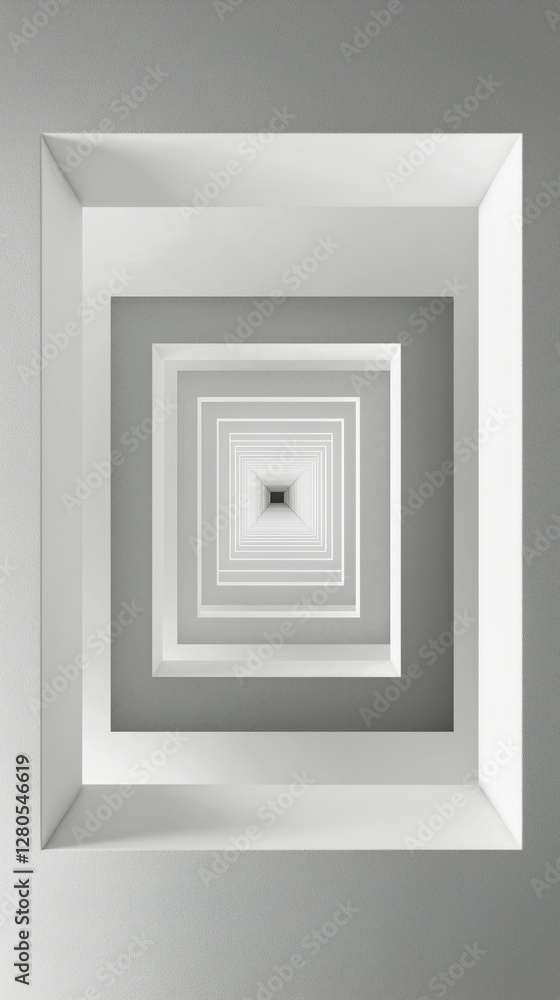 Multiple White Frames Creating a Tunnel Effect Against a Grey Backdrop Multiple White Frames Creating a Tunnel Effect Against a Grey Backdrop