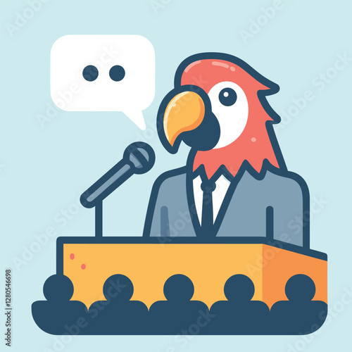 Parrot Giving Speech at Podium Cute Vector Illustration