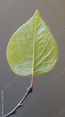 Unique Green Leaf Showcasing Intricate Texture and Vibrant Color Against a Si...