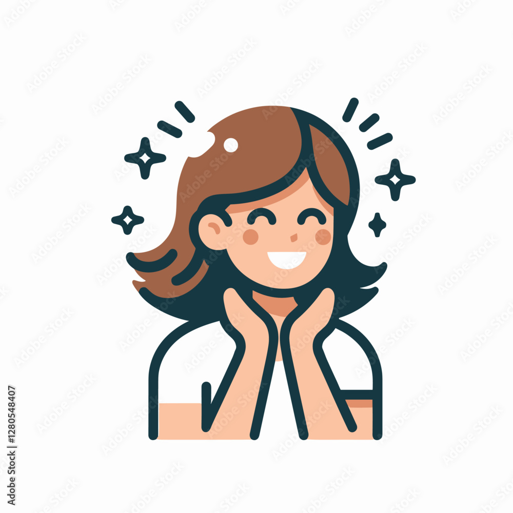 Happy Cartoon Woman with Stars - Cheerful Flat Illustration Design Happy Cartoon Woman with Stars - Cheerful Flat Illustration Design