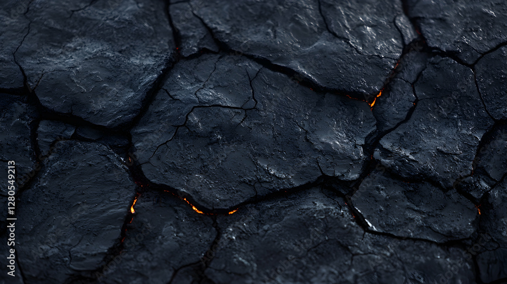 Dark cracked earth, glowing embers, close-up texture, background for design Dark cracked earth, glowing embers, close-up texture, background for design