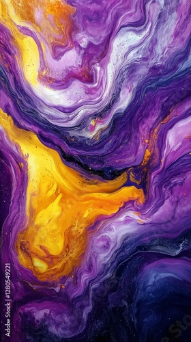 Swirling Cosmic Colors in a Vibrant Galactic Formation With Yellow and Purple...