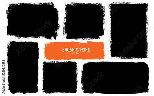 Vector set of hand drawn brush strokes stains for backdrops. Monochrome square and rectangle design elements. Jagged edge  frame set.