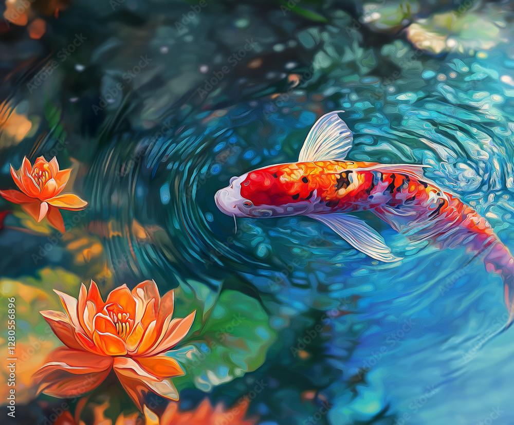 tropical fish swimming in a pond tropical fish swimming in a pond