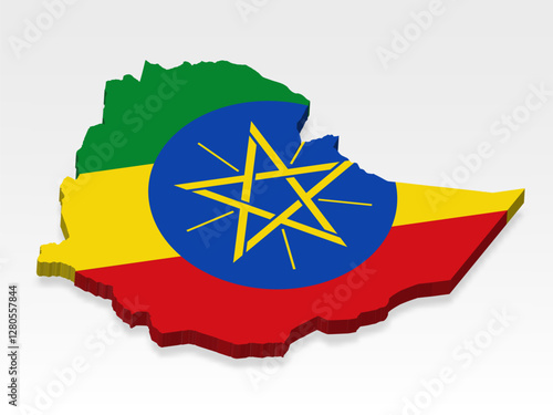 3D  Ethiopia map with flag. Three dimensional map of Ethiopia with shadow. Flag  Federal Democratic Republic of Ethiopia on white background for your design, app, UI.  Stock vector. EPS10. 