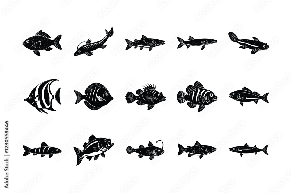 Obraz premium Fish silhouette vector bundle 