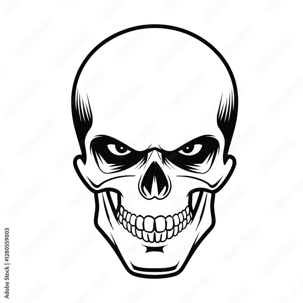 Fototapeta premium An all-black and white skull Character head in a vector drawing