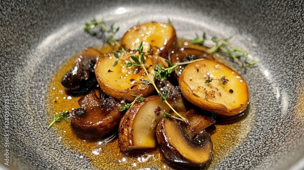 Fototapeta premium Sophisticated plating of sautÃ©ed wild mushrooms