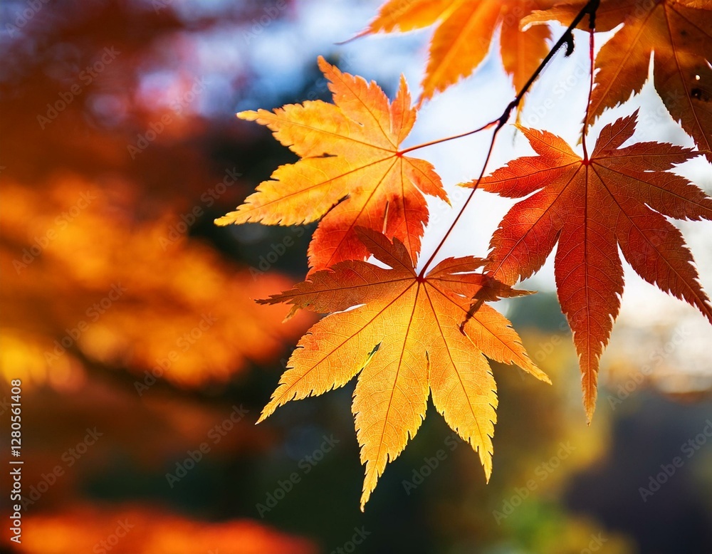 Beautiful maple leaves in autumn sunny day in foreground and blurry background No people, close up, copy space, macro shot. Beautiful maple leaves in autumn sunny day in foreground and blurry background No people, close up, copy space, macro shot.