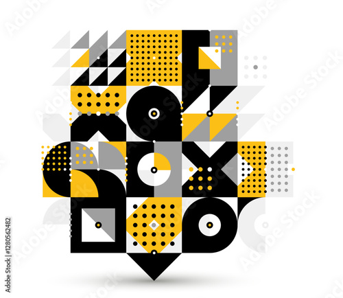 Bauhaus trendy abstract geometric vector background, tiling mosaic pattern Memphis style abstraction, cool creative wallpaper composition.