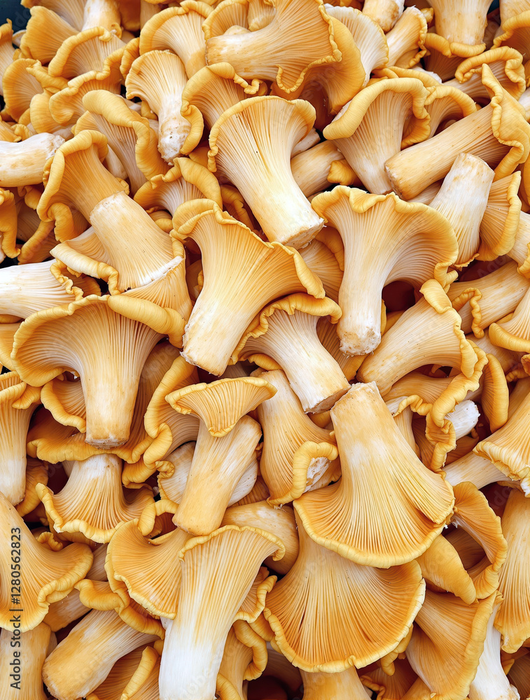 Vibrant Orange Chanterelle Mushrooms in a Close-Up Composition Vibrant Orange Chanterelle Mushrooms in a Close-Up Composition