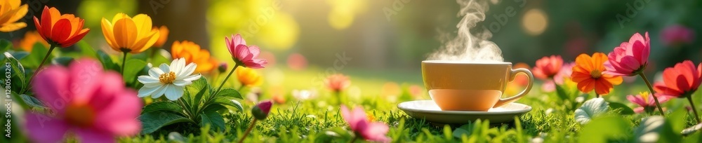 Spring tea garden, blooming flowers, sunlight, bloom, leaf, scenery Spring tea garden, blooming flowers, sunlight, bloom, leaf, scenery