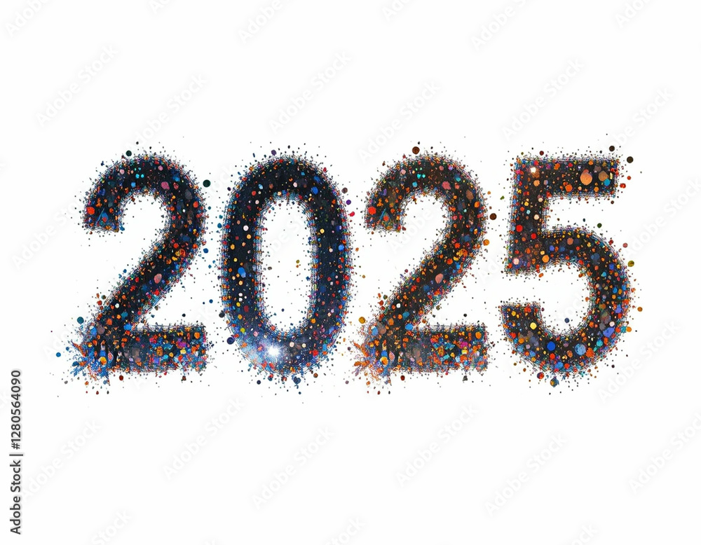 Glitter 2025: New Year Image on white bacground Glitter 2025: New Year Image on white bacground