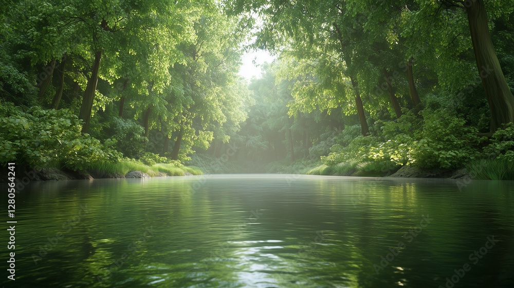 Tranquil river flowing through a lush green forest Tranquil river flowing through a lush green forest